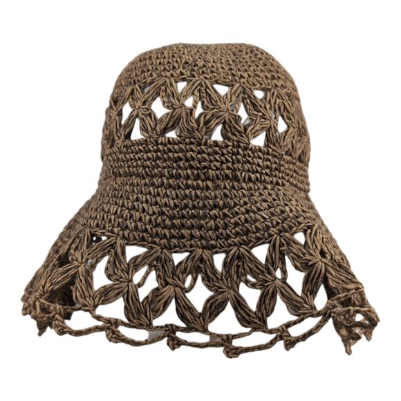 Jessica Crochet Paper Bucket Brown Hat OS Foldable - Picture 2 of 5